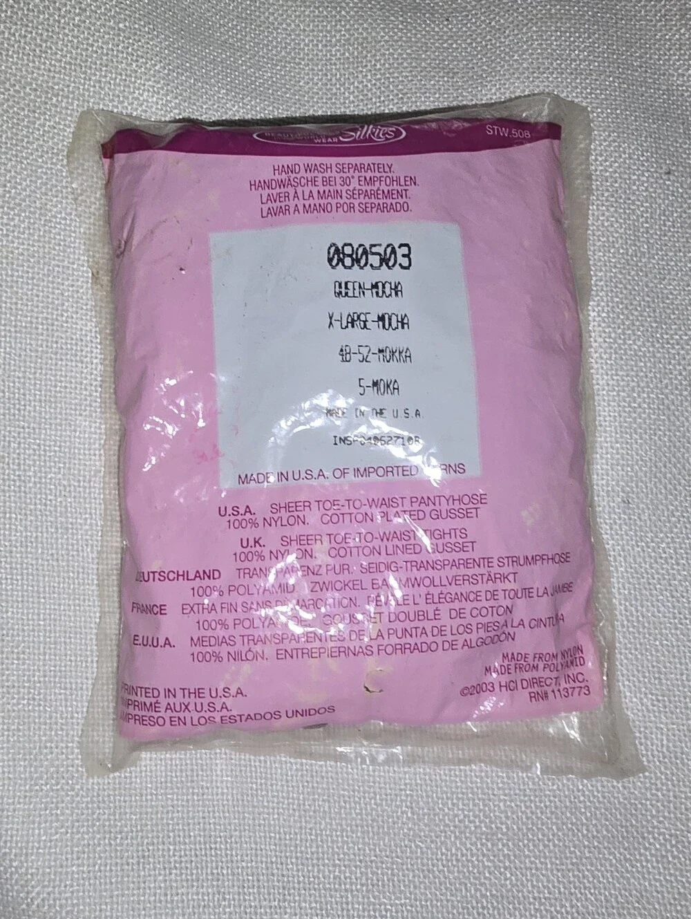 Silkies 080503 Day Sheer Toe to Waist Vintage 2003 XL Mocha Pantyhose NWT